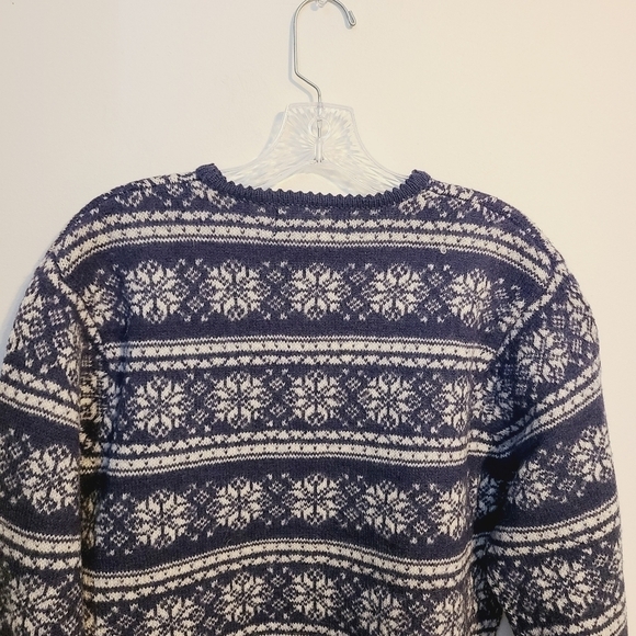Tally Ho | Women's Vintage Blue and White 100% Wool Sweater (Size Large) - Picture 10 of 12